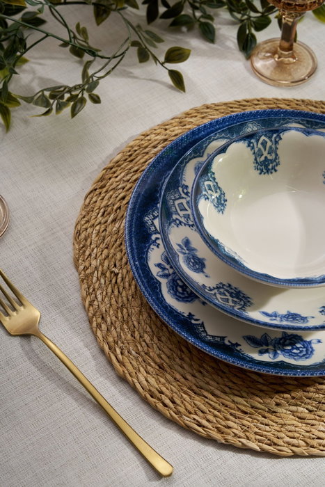 Hermia Juego de Cena Bluecourt de 24 Piezas Blanco y Azul